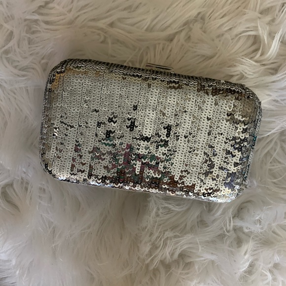 NWT J. Crew Minaudière Bag Clutch Silver Sequins - Picture 2 of 6